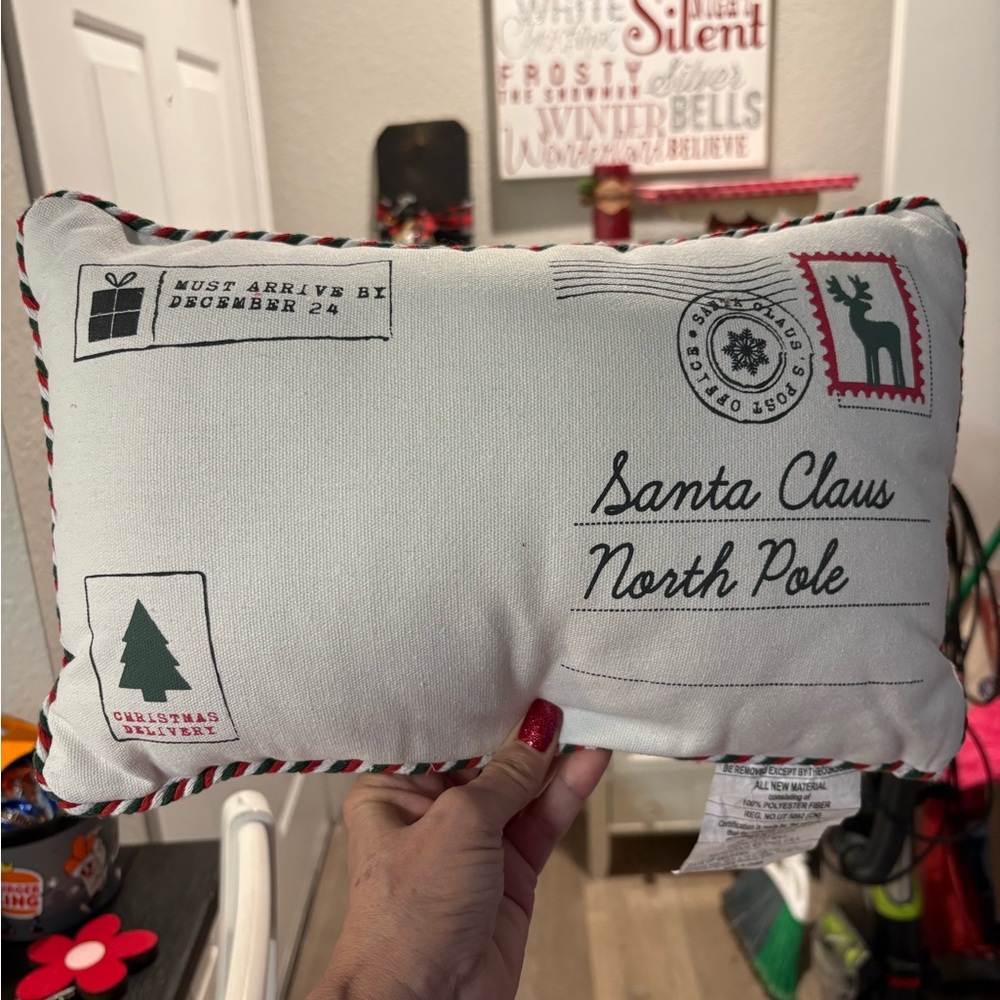 Festive Holiday Pillow with letter to Santa design